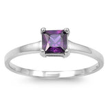 Sterling Silver Square With Amethyst Cubic Zirconia Ring