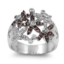 Load image into Gallery viewer, Sterling Silver Flowers Shaped Clear CZ RingAnd Face Height 17mmAnd Band Width 5mm