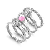 Sterling Silver Multi Ring Designs Shaped Pink And Clear CZ RingAnd Face Height 7mmAnd Band Width 2mm