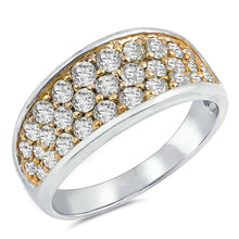 Load image into Gallery viewer, Sterling Silver Gold Plated Top Dome Wedding Band With Clear CZ RingAnd Face Height 9mm