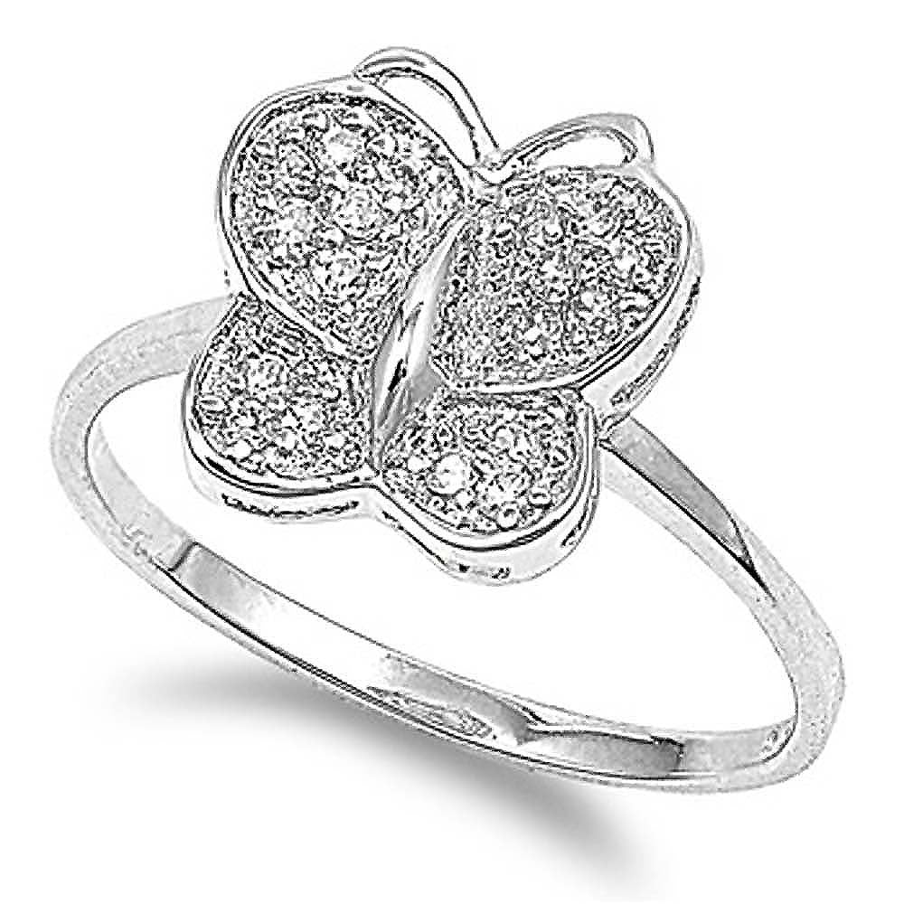 Sterling Silver Butterfly Shaped Clear CZ RingAnd Face Height 12mmAnd Band Width 2mm