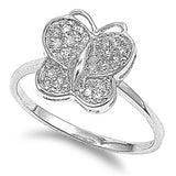 Sterling Silver Butterfly Shaped Clear CZ RingAnd Face Height 12mmAnd Band Width 2mm