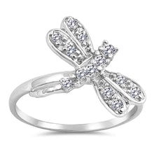 Load image into Gallery viewer, Sterling Silver Dragonfly Shaped Clear CZ RingAnd Face Height 12mmAnd Band Width 2mm