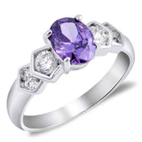 Sterling Silver Lavender Oval With Diamond Cut Clear CZ RingAnd Face Height 7mmAnd Band Width 2mm