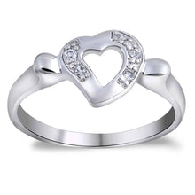 Load image into Gallery viewer, Sterling Silver Heart Shaped Clear CZ RingAnd Face Height 8mmAnd Band Width 2mm