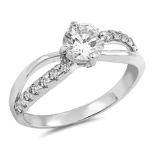 Load image into Gallery viewer, Sterling Silver Round And Loop Shaped Clear CZ RingAnd Face Height 7mmAnd Band Width 2mm