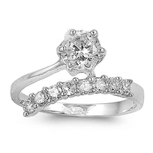 Load image into Gallery viewer, Sterling Silver Round Edge Shaped Clear CZ RingAnd Face Height 12mmAnd Band Width 2mm