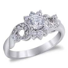 Load image into Gallery viewer, Sterling Silver Flower Shaped Clear CZ RingAnd Face Height 9mmAnd Band Width 2mm