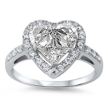 Load image into Gallery viewer, Sterling Silver Heart Shaped Clear CZ RingAnd Face Height 13mmAnd Band Width 2mm