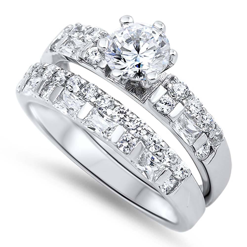 Sterling Silver Round Shaped Cubic Zirconia Wedding RingAnd Face Height 6mm