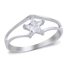 Load image into Gallery viewer, Sterling Silver Star Shaped Clear CZ RingAnd Face Height 8mmAnd Band Width 2mm