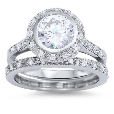 Sterling Silver Circle Shaped Cubic Zirconia Wedding RingAnd Face Height 12mm