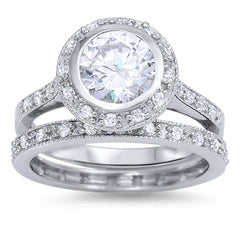 Sterling Silver Circle Shaped Cubic Zirconia Wedding RingAnd Face Height 12mm