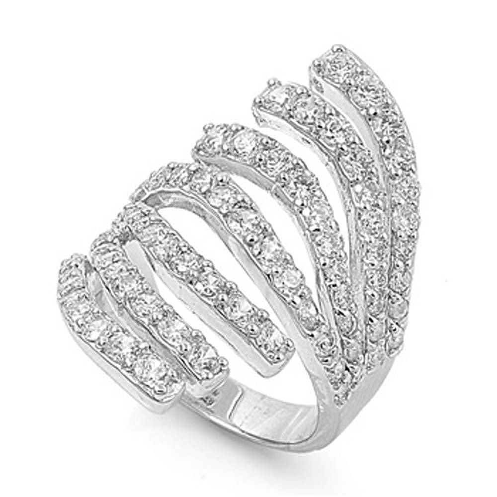 Sterling Silver Fingers Shaped Clear CZ RingAnd Face Height 32mm