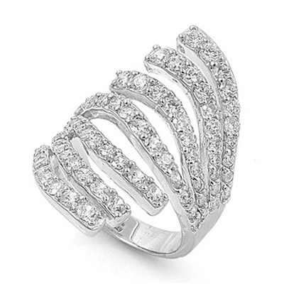 Sterling Silver Fingers Shaped Clear CZ RingAnd Face Height 32mm