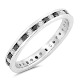 Sterling Silver Wedding Band Shaped Black And Clear CZ RingAnd Band Height 3mm
