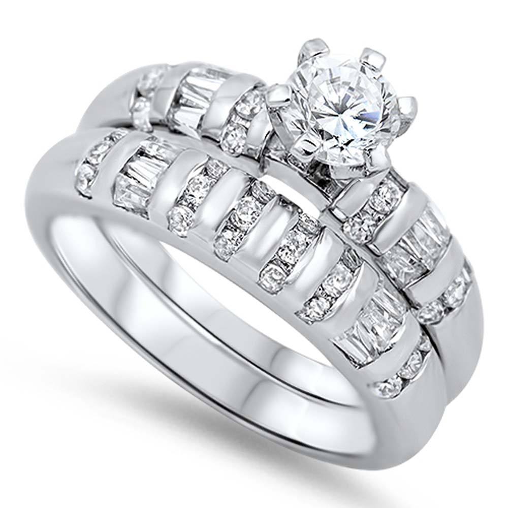 Sterling Silver Circle Shaped Cubic Zirconia Wedding RingAnd Face Height 7mm