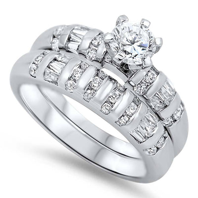 Sterling Silver Circle Shaped Cubic Zirconia Wedding RingAnd Face Height 7mm