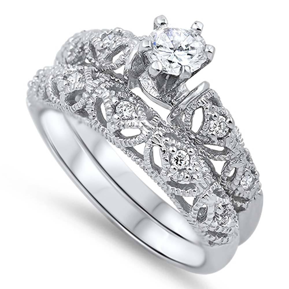 Sterling Silver Round Shaped Cubic Zirconia Wedding RingAnd Face Height 6mm