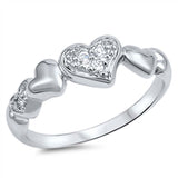 Sterling Silver Hearts Shaped Clear CZ RingAnd Face Height 7mm