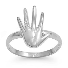 Load image into Gallery viewer, Sterling Silver Hand Shaped Clear CZ RingAnd Face Height 15mm