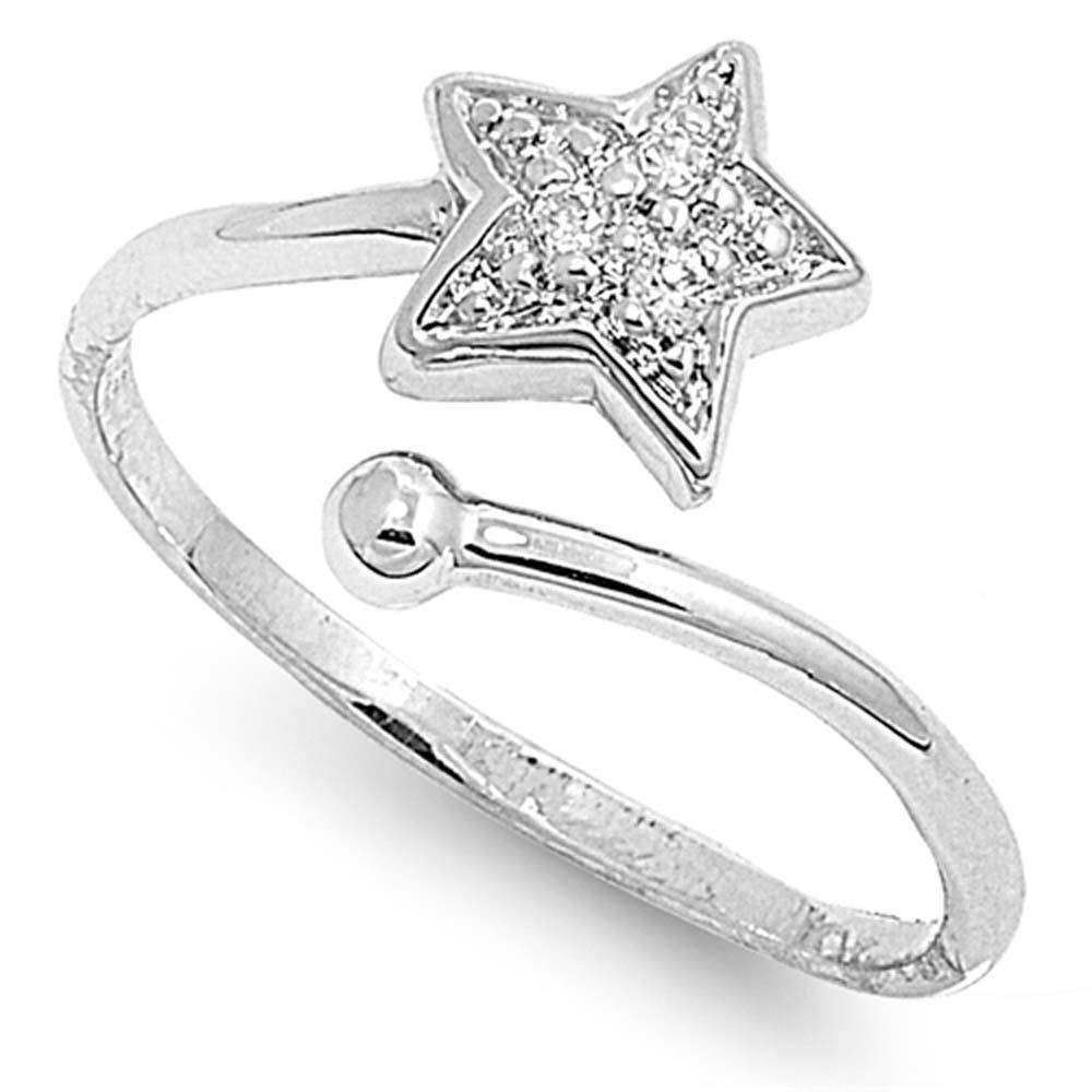 Sterling Silver Shooting Star Shaped Clear CZ RingAnd Face Height 11mm