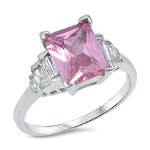 Load image into Gallery viewer, Sterling Silver Princess Cut Pink Rectangle Shaped Clear CZ RingAnd Face Height 11mm