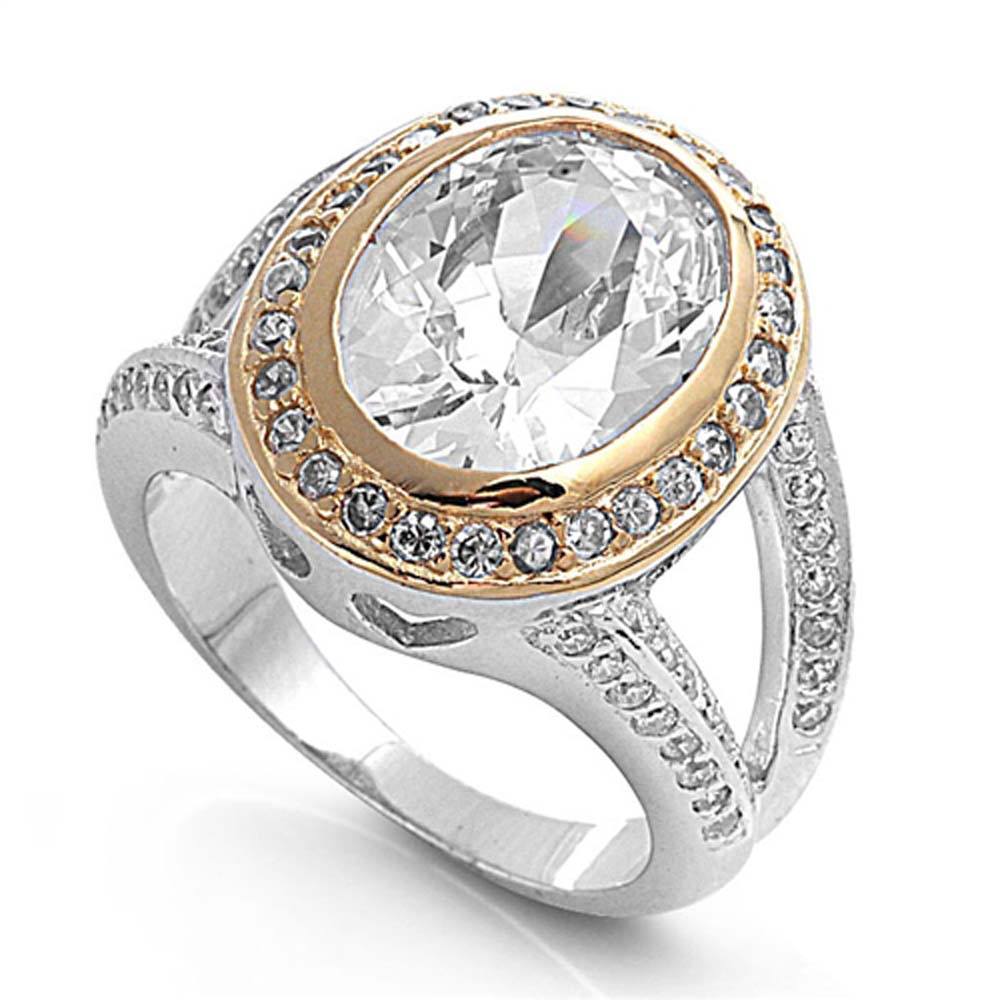 Sterling Silver Oval Shaped Clear CZ RingAnd Face Height 19mm