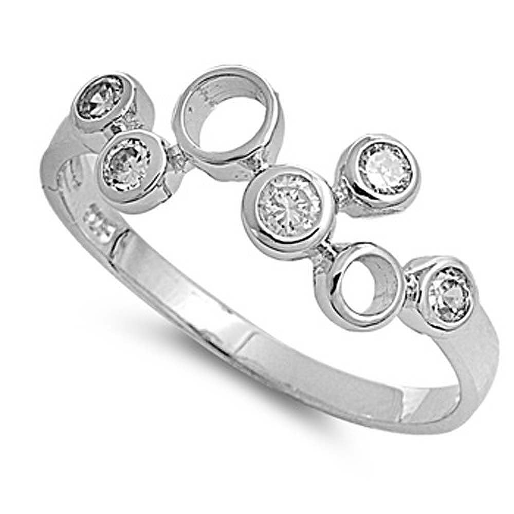 Sterling Silver Rhodium Plated Circles Shaped Clear CZ RingAnd Face Height 7mm