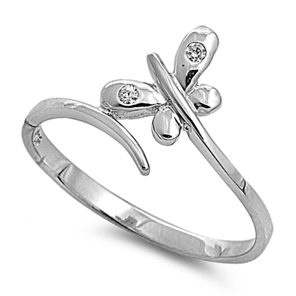 Sterling Silver Butterfly Shaped Clear CZ RingAnd Face Height 11mm