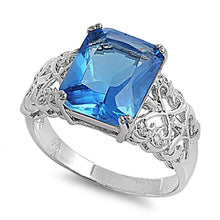 Load image into Gallery viewer, Sterling Silver Blue Topaz Rectangle Shaped Celtic Clear CZ RingAnd Face Height 12mm