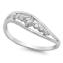 Load image into Gallery viewer, Sterling Silver Rounds Wave Shaped Clear CZ RingAnd Face Height 5mm