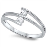 Sterling Silver Round Edges Shaped Clear CZ RingAnd Face Height 8mm