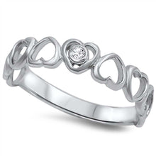 Load image into Gallery viewer, Sterling Silver Hearts Shaped Clear CZ RingAnd Face Height 5mm