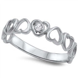 Sterling Silver Hearts Shaped Clear CZ RingAnd Face Height 5mm