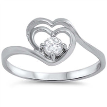 Load image into Gallery viewer, Sterling Silver Heart Shaped Clear CZ RingAnd Face Height 9mm