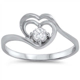 Sterling Silver Heart Shaped Clear CZ RingAnd Face Height 9mm