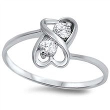 Load image into Gallery viewer, Sterling Silver Double Heart Shaped Clear CZ RingAnd Face Height 10mm