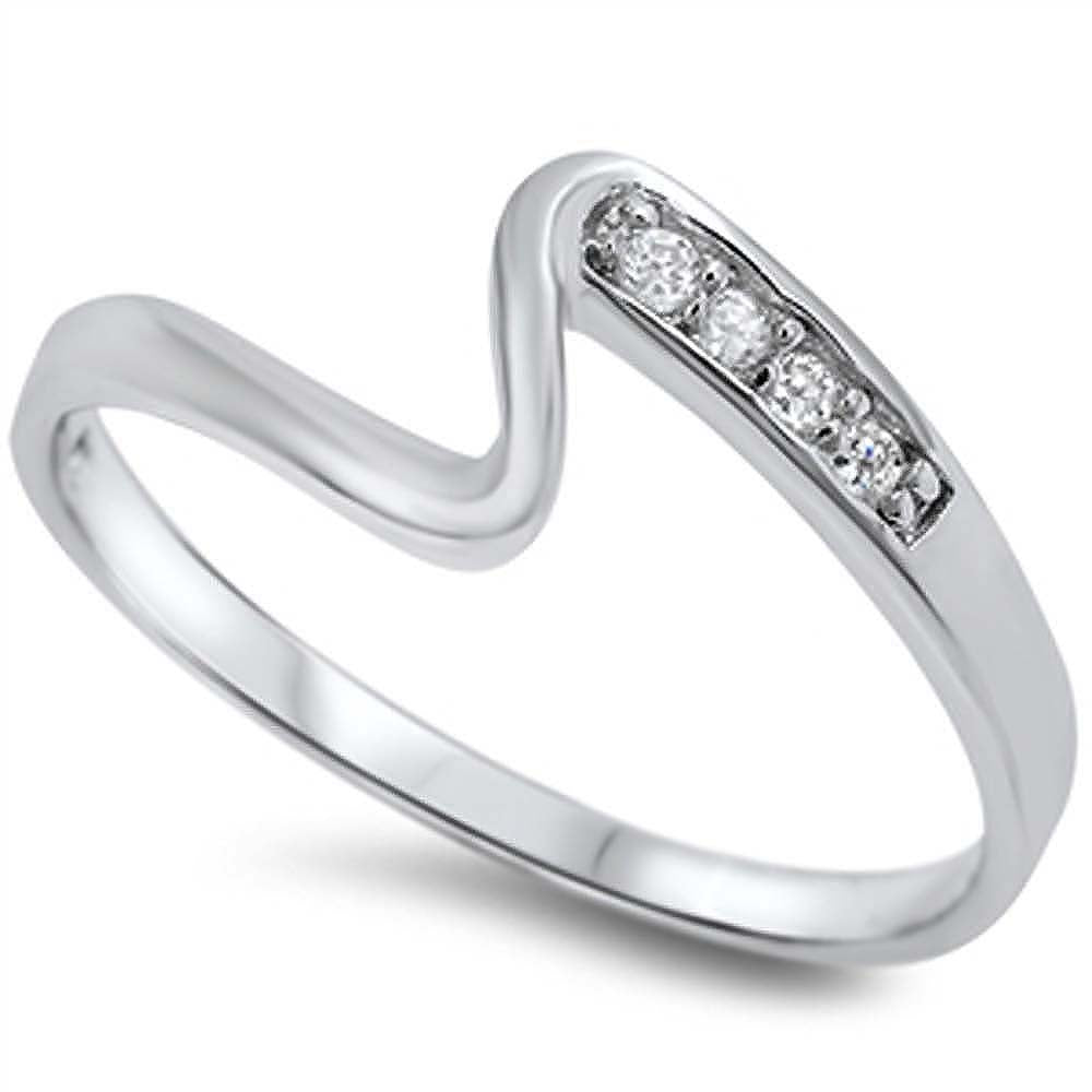 Sterling Silver Waves Shaped Clear CZ RingAnd Face Heigh8 mm