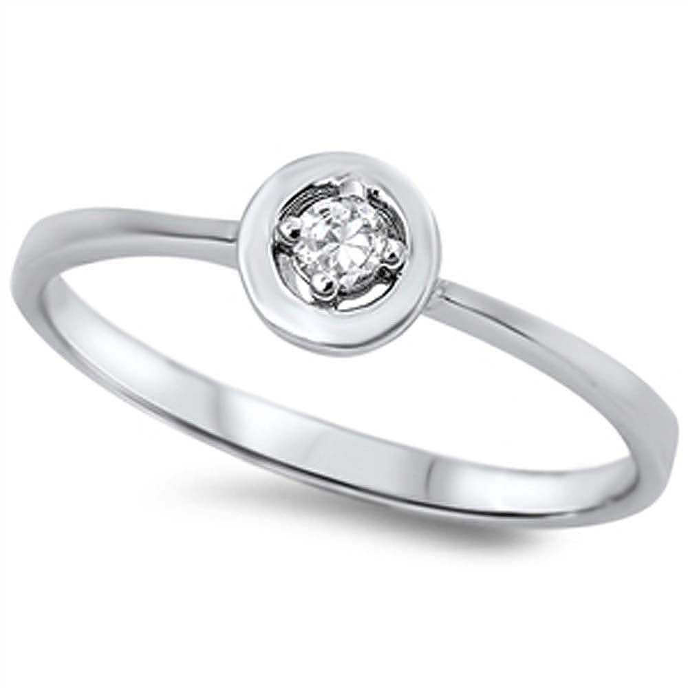 Sterling Silver Circle Shaped Clear CZ RingAnd Face Height 6mm