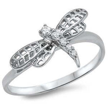 Load image into Gallery viewer, Sterling Silver Dragonfly Shaped Clear CZ RingAnd Face Height 11mm