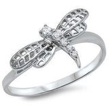 Sterling Silver Dragonfly Shaped Clear CZ RingAnd Face Height 11mm