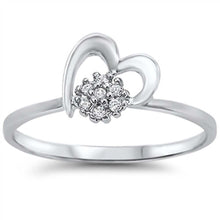 Load image into Gallery viewer, Sterling Silver Heart Flower Shaped Clear CZ RingAnd Face Height 8mm