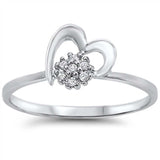 Sterling Silver Heart Flower Shaped Clear CZ RingAnd Face Height 8mm