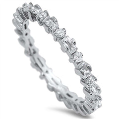 Sterling Silver Square And Round Wedding Band Clear CZ RingAnd Band Width 3mm