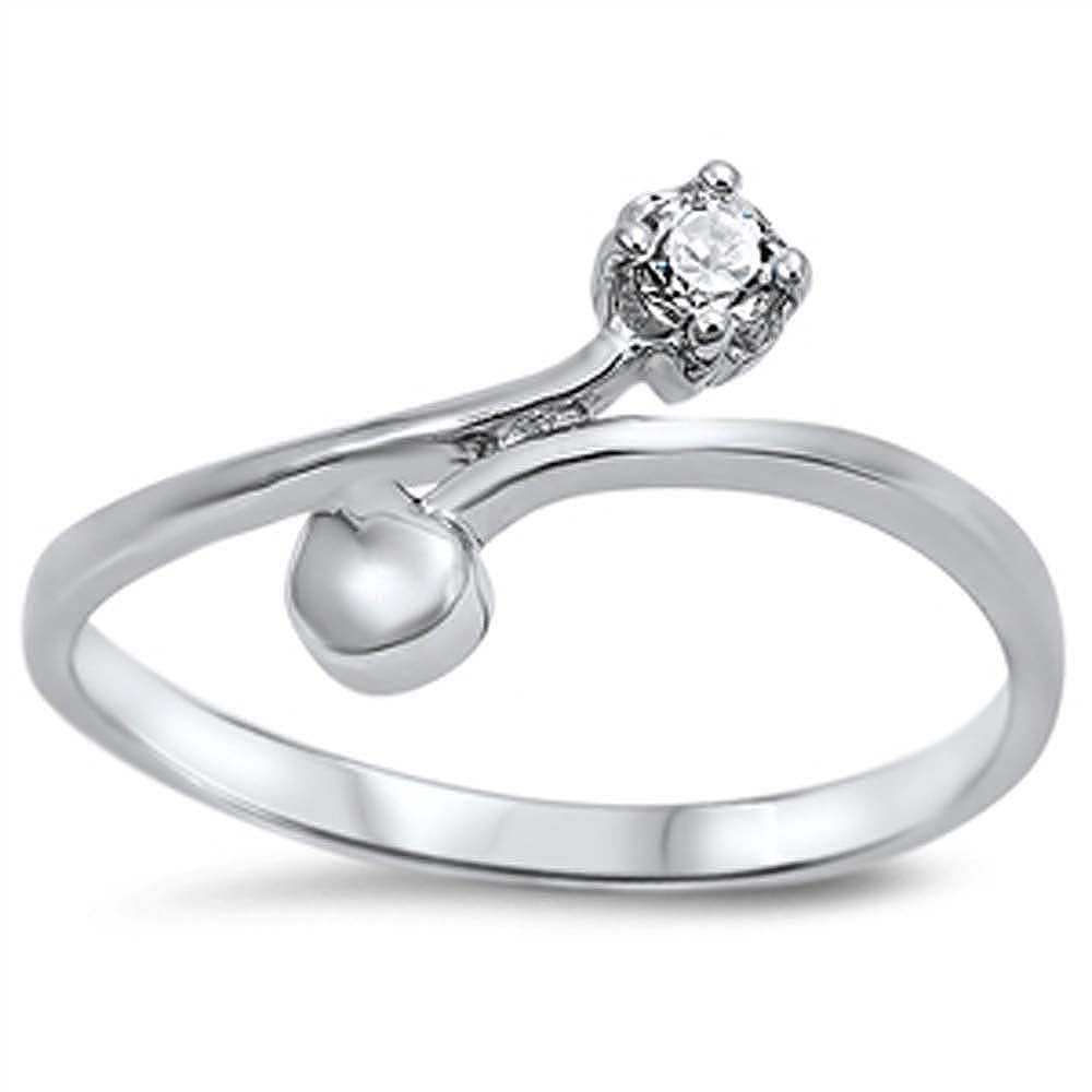 Sterling Silver Round And Apple Cut Clear CZ RingAnd Face Width 6mm