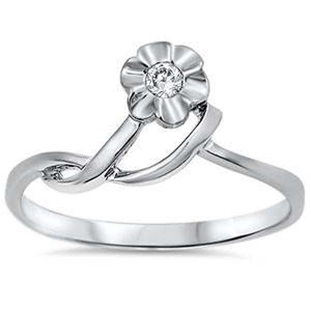 Sterling Silver Flower Shaped Clear CZ RingAnd Face Width 9mm