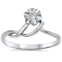 Load image into Gallery viewer, Sterling Silver Flower Shaped Clear CZ RingAnd Face Width 9mm