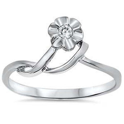 Sterling Silver Flower Shaped Clear CZ RingAnd Face Width 9mm