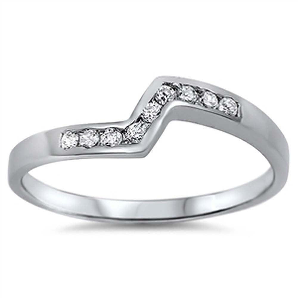 Sterling Silver Wave Shaped Clear CZ RingAnd Face Width 6mm